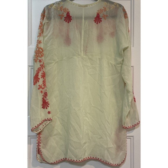 Johnny Was Womens Embroidered Tunic Top Flowers Pale Yellow Size Small - Picture 4 of 11